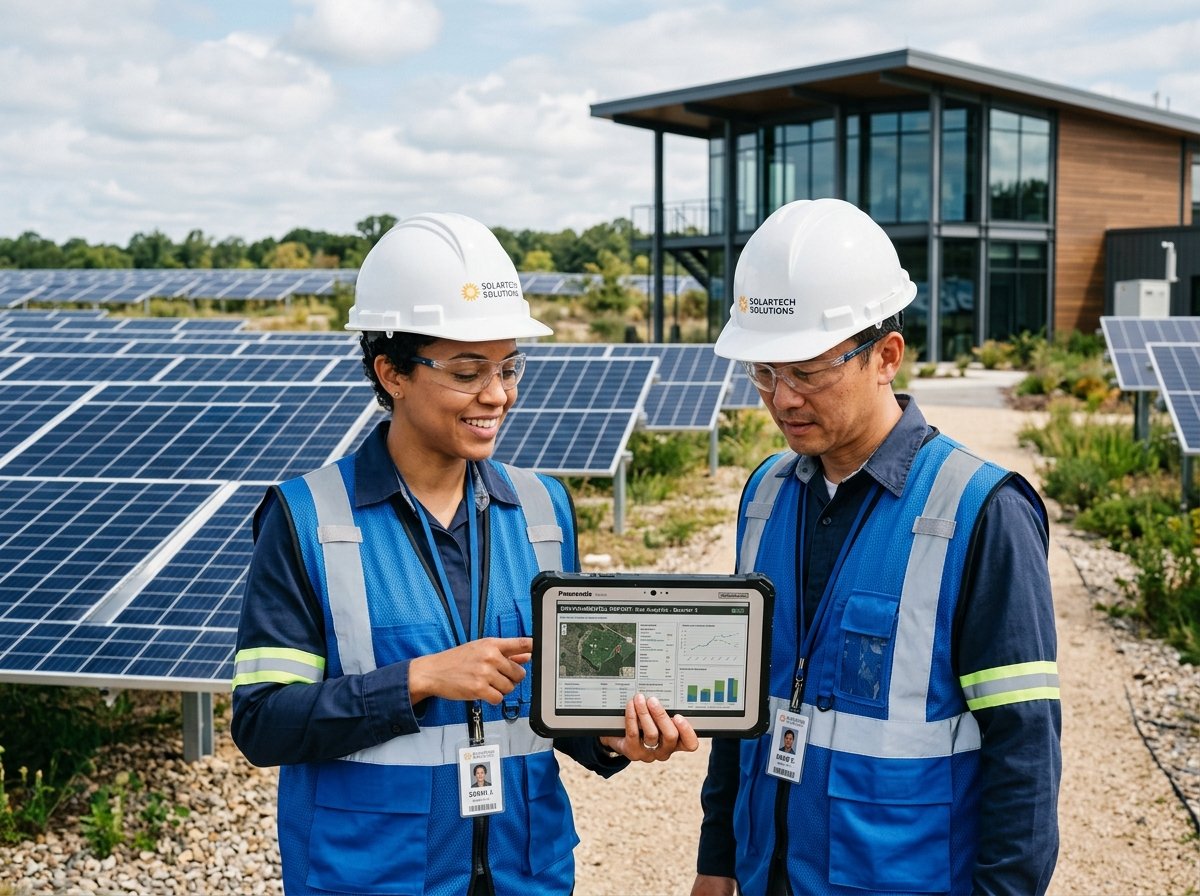 Ingenieros de INDUSER revisando reporte técnico en planta